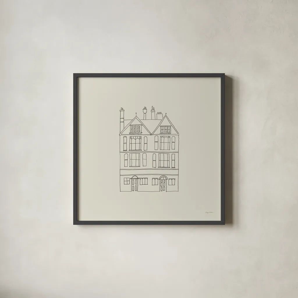 Buildings of London I Sq by Avery Tillmon. Shown in a sleek black glass frame for a contemporary gallery look. Available as an archival giclee rolled canvas, fine art paper, or poster print. SKU 80662a.