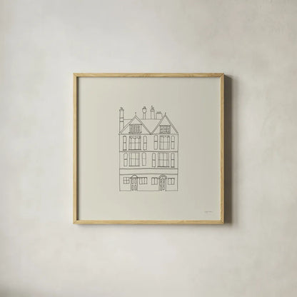 Buildings of London I Sq by Avery Tillmon. Shown in a natural wood glass frame for a timeless modern aesthetic. Available as an archival giclee rolled canvas, fine art paper, or poster print. SKU 80662a.