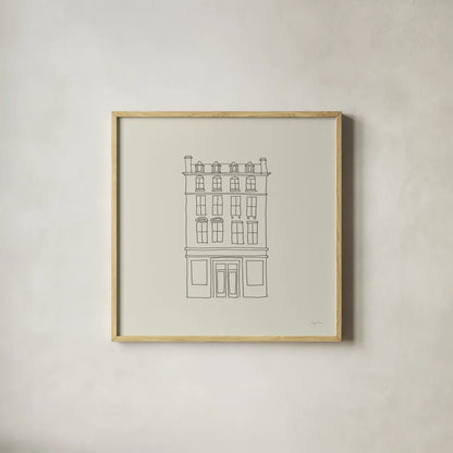 Buildings of London II Sq by Avery Tillmon. Shown in a natural wood glass frame for a timeless modern aesthetic. Available as an archival giclee rolled canvas, fine art paper, or poster print. SKU 80663a.