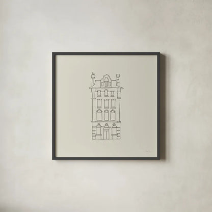 Buildings of London III Sq by Avery Tillmon. Shown in a sleek black glass frame for a contemporary gallery look. Available as an archival giclee rolled canvas, fine art paper, or poster print. SKU 80664a.