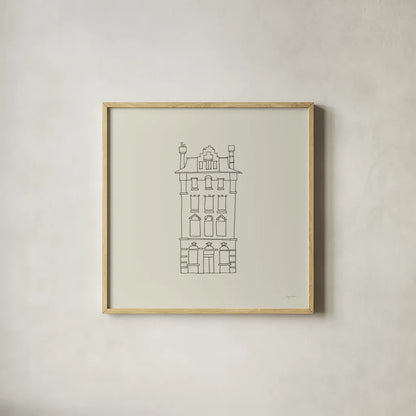 Buildings of London III Sq by Avery Tillmon. Shown in a natural wood glass frame for a timeless modern aesthetic. Available as an archival giclee rolled canvas, fine art paper, or poster print. SKU 80664a.