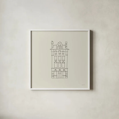 Buildings of London III Sq by Avery Tillmon. Shown in a crisp white glass frame for a clean and minimalist style. Available as an archival giclee rolled canvas, fine art paper, or poster print. SKU 80664a.
