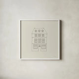 Buildings of London IV Sq by Avery Tillmon. Shown in a crisp white glass frame for a clean and minimalist style. Available as an archival giclee rolled canvas, fine art paper, or poster print. SKU 80665a.
