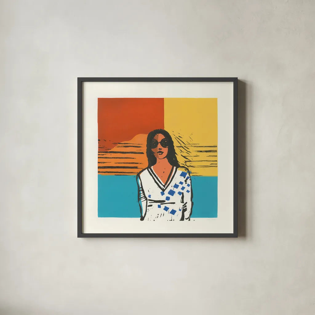 Camila by Avery Tillmon. Shown in a sleek black glass frame for a contemporary gallery look. Available as an archival giclee rolled canvas, fine art paper, or poster print. SKU 46772a.