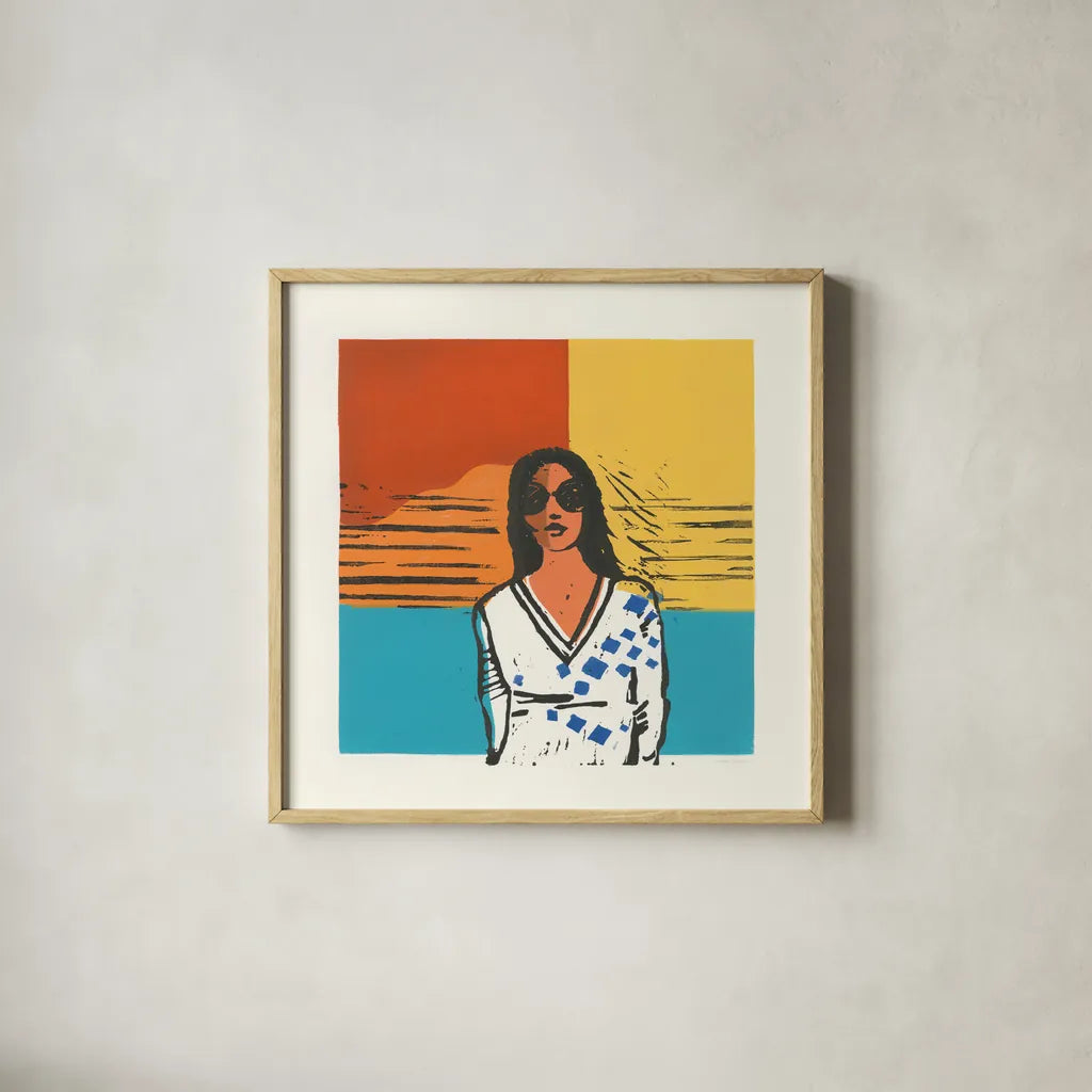 Camila by Avery Tillmon. Shown in a natural wood glass frame for a timeless modern aesthetic. Available as an archival giclee rolled canvas, fine art paper, or poster print. SKU 46772a.