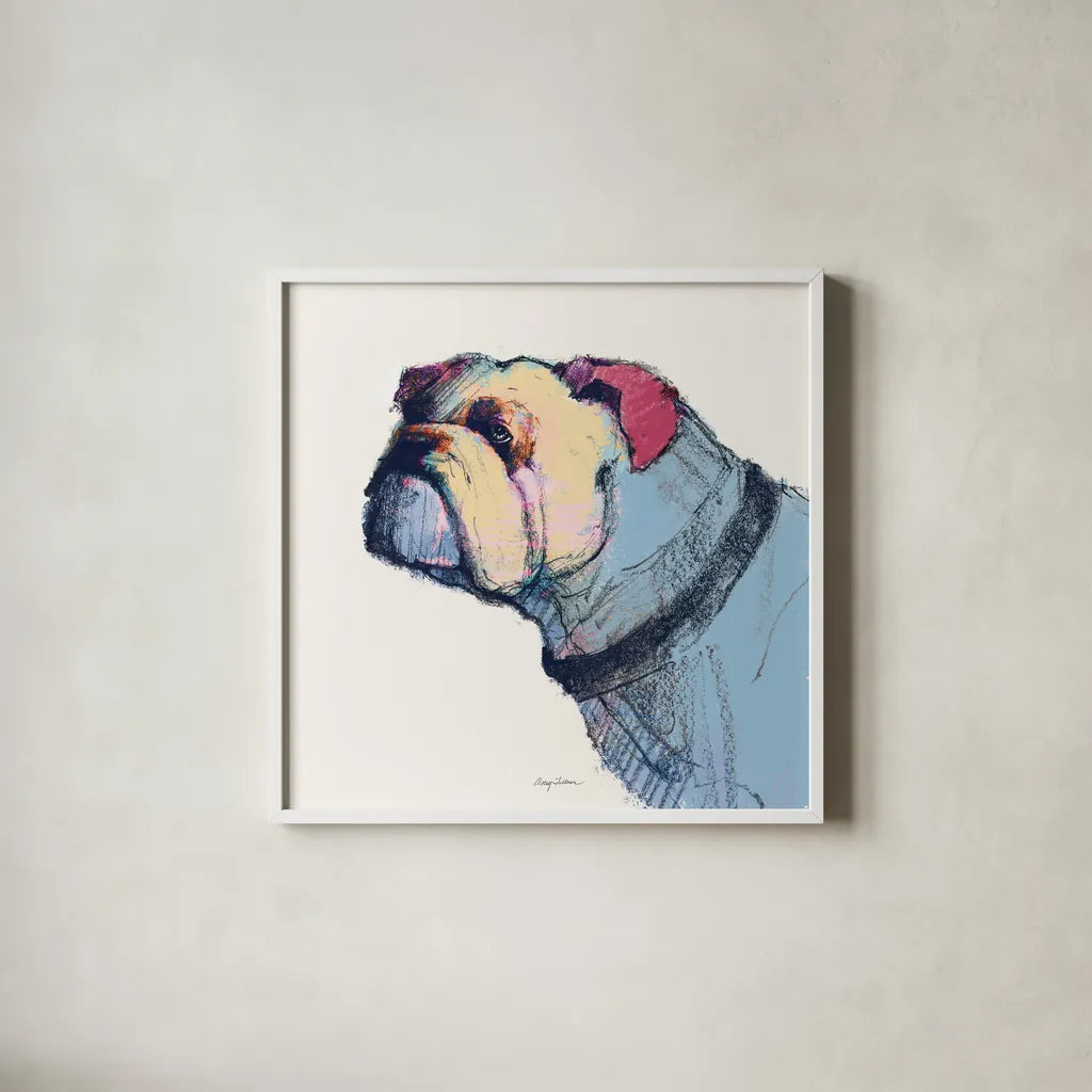 Castor Watercolor Pastel by Avery Tillmon. Shown in a crisp white glass frame for a clean and minimalist style. Available as an archival giclee rolled canvas, fine art paper, or poster print. SKU 54622a.