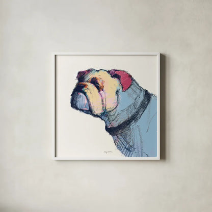 Castor Watercolor Pastel by Avery Tillmon. Shown in a crisp white glass frame for a clean and minimalist style. Available as an archival giclee rolled canvas, fine art paper, or poster print. SKU 54622a.