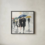 City In The Rain II by Avery Tillmon. Shown in a sleek black glass frame for a contemporary gallery look. Available as an archival giclee rolled canvas, fine art paper, or poster print. SKU 54228a.