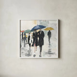 City In The Rain II by Avery Tillmon. Shown in a crisp white glass frame for a clean and minimalist style. Available as an archival giclee rolled canvas, fine art paper, or poster print. SKU 54228a.