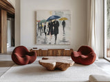 City In The Rain II by Avery Tillmon. Shown as extra-large giant wall art in a modern living room. Available as an archival giclee rolled canvas, fine art paper, or poster print. SKU 54228a.