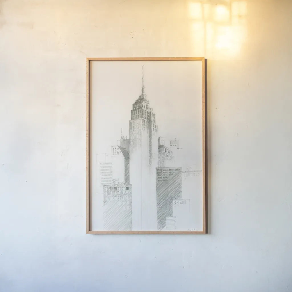 City Sketch I by Avery Tillmon. shown as a paper print in a natural frame. Available as a archival giclee rolled canvas, fine art paper, or poster print. SKU 70957h.