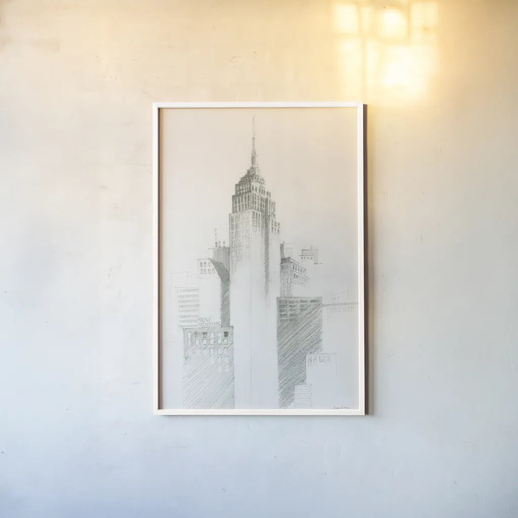 City Sketch I by Avery Tillmon. shown as a paper print in a white frame. Available as a archival giclee rolled canvas, fine art paper, or poster print. SKU 70957h.