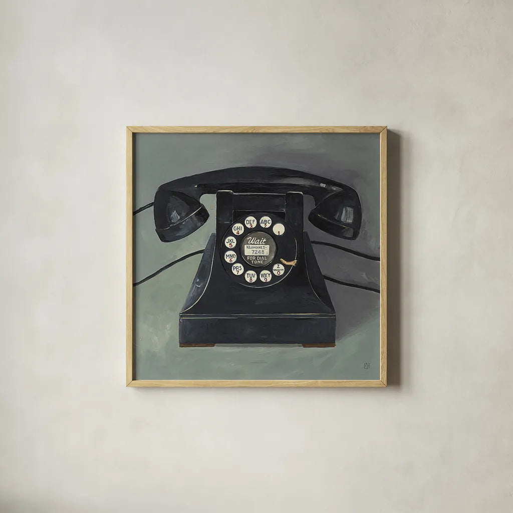Classic Telephone by Avery Tillmon. Shown in a natural wood glass frame for a timeless modern aesthetic. Available as an archival giclee rolled canvas, fine art paper, or poster print. SKU 2695a.