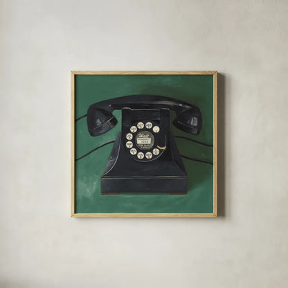 Classic Telephone Emerald by Avery Tillmon. Shown in a natural wood glass frame for a timeless modern aesthetic. Available as an archival giclee rolled canvas, fine art paper, or poster print. SKU 96708a.