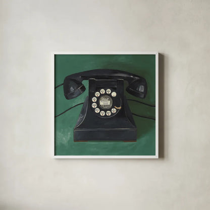 Classic Telephone Emerald by Avery Tillmon. Shown in a crisp white glass frame for a clean and minimalist style. Available as an archival giclee rolled canvas, fine art paper, or poster print. SKU 96708a.