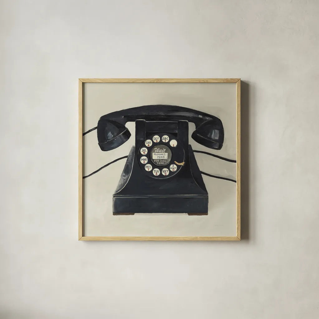 Classic Telephone on Cream by Avery Tillmon. Shown in a natural wood glass frame for a timeless modern aesthetic. Available as an archival giclee rolled canvas, fine art paper, or poster print. SKU 66714a.