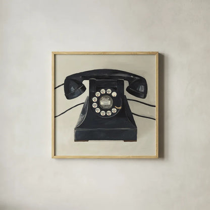 Classic Telephone on Cream by Avery Tillmon. Shown in a natural wood glass frame for a timeless modern aesthetic. Available as an archival giclee rolled canvas, fine art paper, or poster print. SKU 66714a.