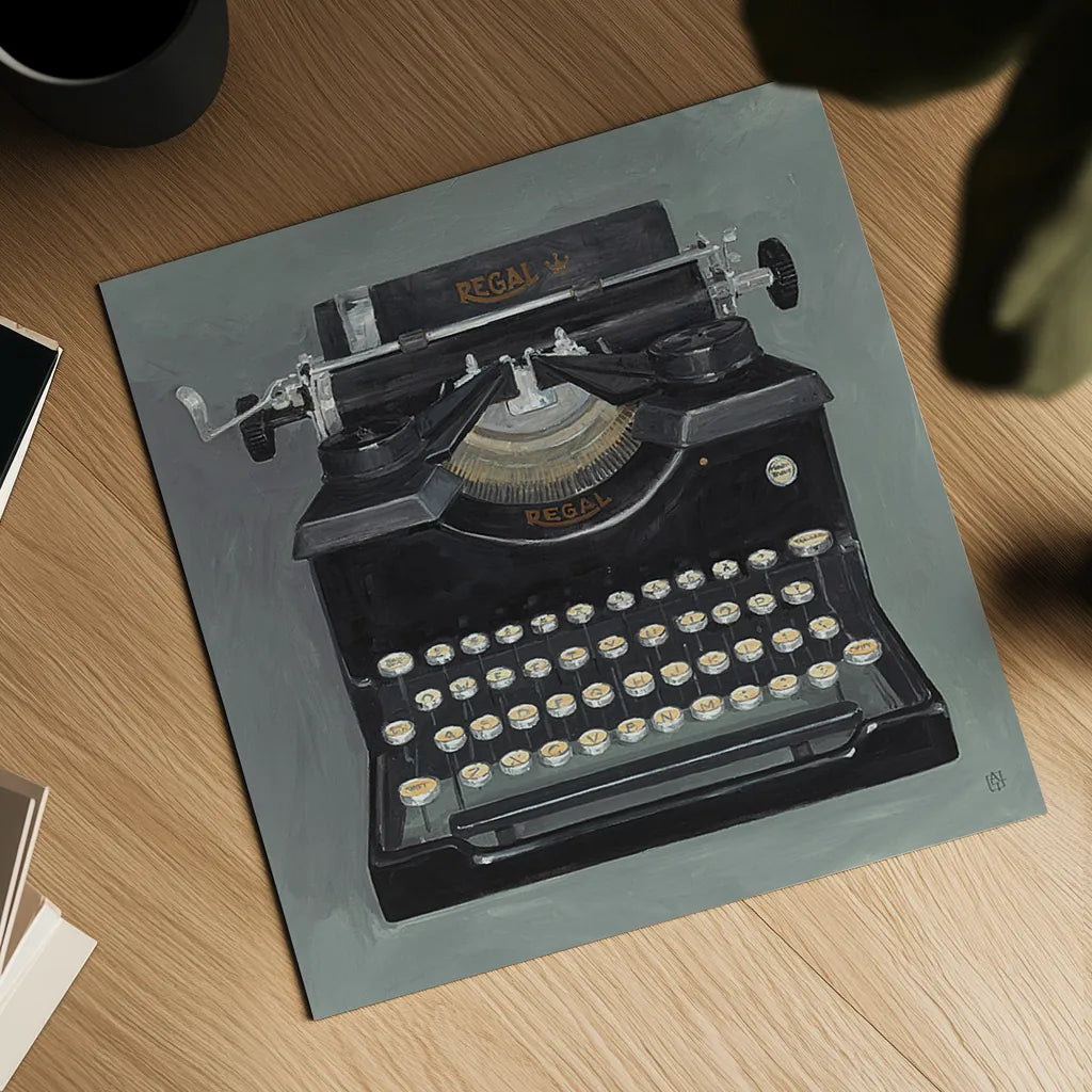 Classic Typewriter by Avery Tillmon. Shown as a detailed flat fine art print, highlighting archival giclee quality. Available as an archival giclee rolled canvas, fine art paper, or poster print. SKU 2696a.