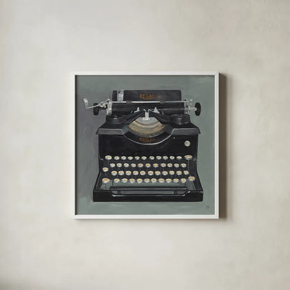 Classic Typewriter by Avery Tillmon. Shown in a crisp white glass frame for a clean and minimalist style. Available as an archival giclee rolled canvas, fine art paper, or poster print. SKU 2696a.