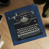 Classic Typewriter Navy by Avery Tillmon. Shown as a detailed flat fine art print, highlighting archival giclee quality. Available as an archival giclee rolled canvas, fine art paper, or poster print. SKU 96709a.