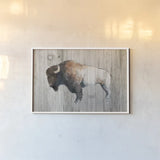 Colorful Bison Dark Brown on Wood by Avery Tillmon. shown as a paper print in a white frame. Available as a archival giclee rolled canvas, fine art paper, or poster print. SKU 29800i.
