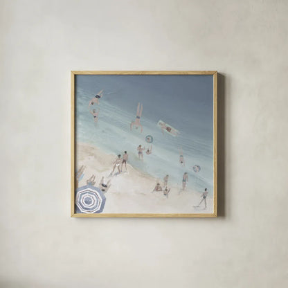 Cool Blue Beach Crop by Avery Tillmon. Shown in a natural wood glass frame for a timeless modern aesthetic. Available as an archival giclee rolled canvas, fine art paper, or poster print. SKU 70206a.