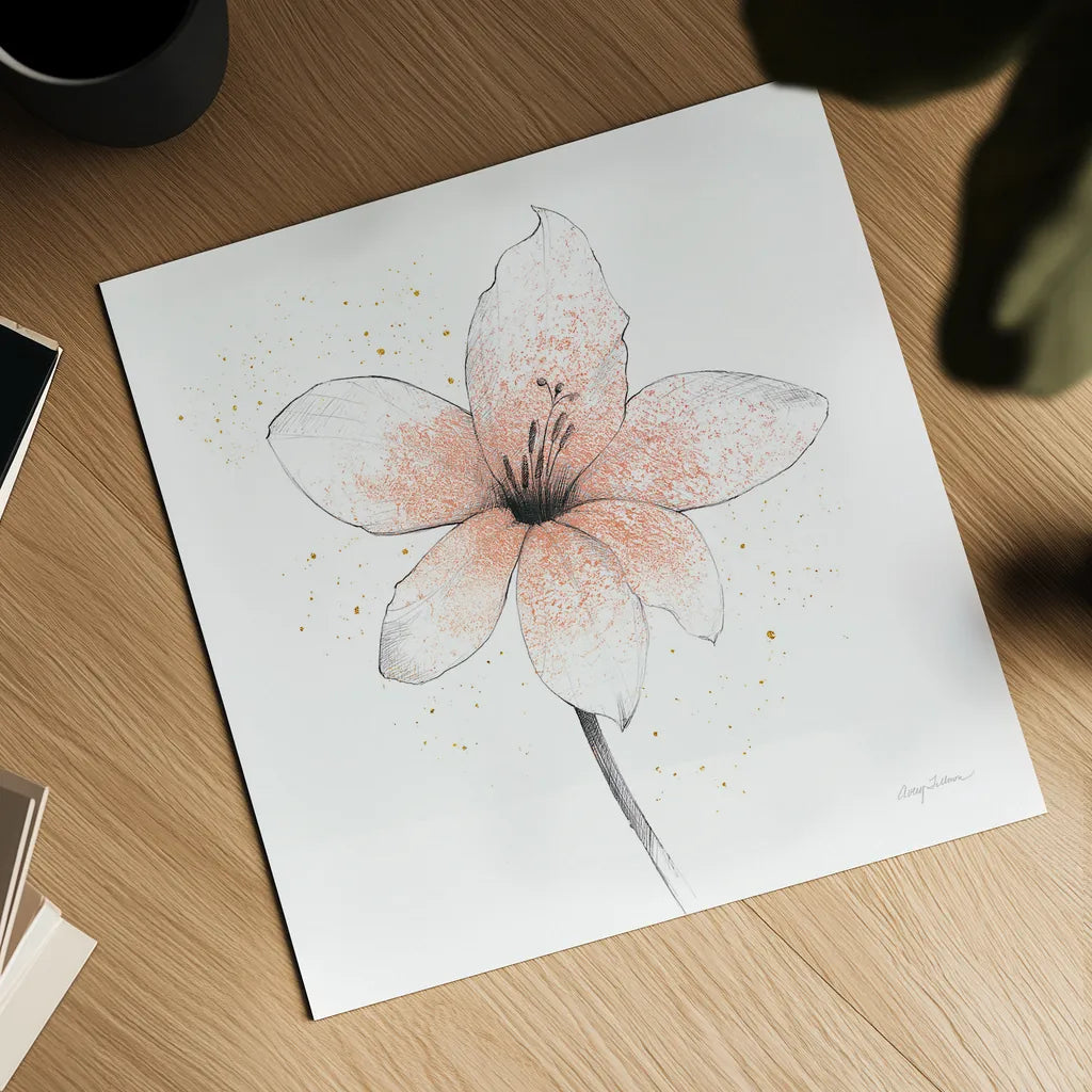 Coral Graphite Flower II by Avery Tillmon. Shown as a detailed flat fine art print, highlighting archival giclee quality. Available as an archival giclee rolled canvas, fine art paper, or poster print. SKU 29755a.