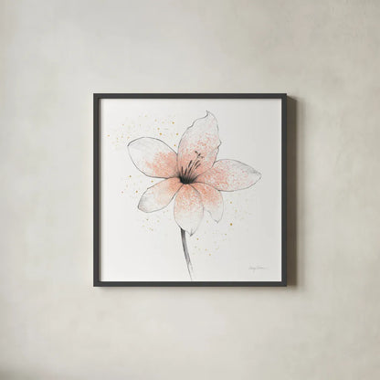 Coral Graphite Flower II by Avery Tillmon. Shown in a sleek black glass frame for a contemporary gallery look. Available as an archival giclee rolled canvas, fine art paper, or poster print. SKU 29755a.