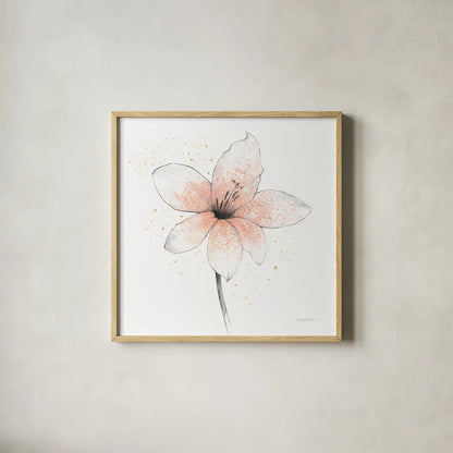 Coral Graphite Flower II by Avery Tillmon. Shown in a natural wood glass frame for a timeless modern aesthetic. Available as an archival giclee rolled canvas, fine art paper, or poster print. SKU 29755a.