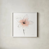 Coral Graphite Flower II by Avery Tillmon. Shown in a crisp white glass frame for a clean and minimalist style. Available as an archival giclee rolled canvas, fine art paper, or poster print. SKU 29755a.