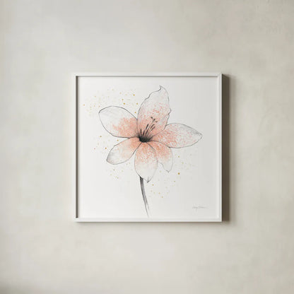 Coral Graphite Flower II by Avery Tillmon. Shown in a crisp white glass frame for a clean and minimalist style. Available as an archival giclee rolled canvas, fine art paper, or poster print. SKU 29755a.