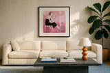 Couture Lady III by Avery Tillmon. Displayed in a glass frame with matte in a clean modern living room. Available as an archival giclee rolled canvas, fine art paper, or poster print. SKU 35788a.