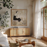 Couture Lady III Cream by Avery Tillmon. Shown in a natural wood frame in a cozy modern living room. Available as an archival giclee rolled canvas, fine art paper, or poster print. SKU 35787a.