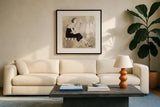 Couture Lady III Cream by Avery Tillmon. Displayed in a glass frame with matte in a clean modern living room. Available as an archival giclee rolled canvas, fine art paper, or poster print. SKU 35787a.