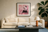 Couture Lady IV by Avery Tillmon. Displayed in a glass frame with matte in a clean modern living room. Available as an archival giclee rolled canvas, fine art paper, or poster print. SKU 35786a.