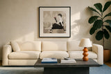 Couture Lady IV Cream by Avery Tillmon. Displayed in a glass frame with matte in a clean modern living room. Available as an archival giclee rolled canvas, fine art paper, or poster print. SKU 35785a.