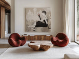 Couture Lady IV Cream by Avery Tillmon. Shown as extra-large giant wall art in a modern living room. Available as an archival giclee rolled canvas, fine art paper, or poster print. SKU 35785a.