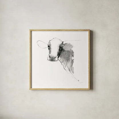 Cow II Dark Square by Avery Tillmon. Shown in a natural wood glass frame for a timeless modern aesthetic. Available as an archival giclee rolled canvas, fine art paper, or poster print. SKU 36141a.