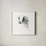 Cow II Dark Square by Avery Tillmon. Shown in a crisp white glass frame for a clean and minimalist style. Available as an archival giclee rolled canvas, fine art paper, or poster print. SKU 36141a.