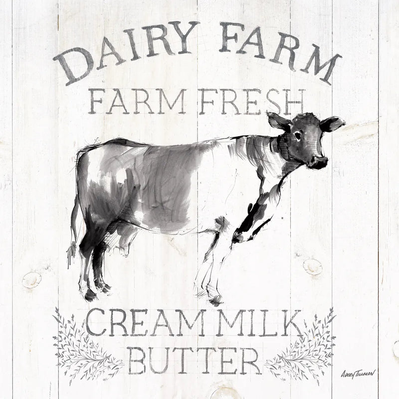Dairy Farm Wood Black Cow Sq by Avery Tillmon. SKU 81173a. Archival Giclee Fine art print for wall decor.