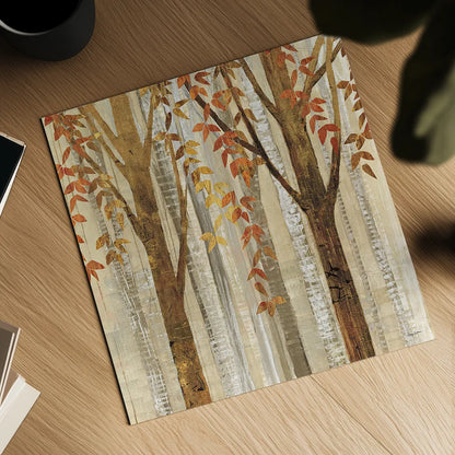 Down to the Woods Autumn Square I by Avery Tillmon. Shown as a detailed flat fine art print, highlighting archival giclee quality. Available as an archival giclee rolled canvas, fine art paper, or poster print. SKU 49550a.