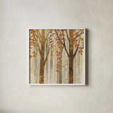 Down to the Woods Autumn Square I by Avery Tillmon. Shown in a crisp white glass frame for a clean and minimalist style. Available as an archival giclee rolled canvas, fine art paper, or poster print. SKU 49550a.