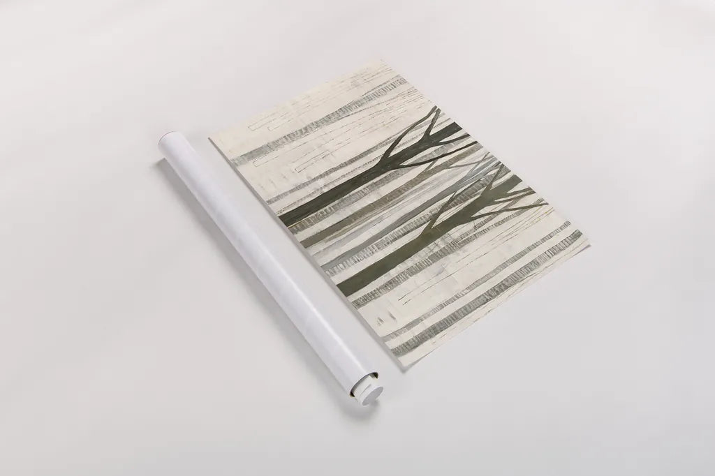 Down to the Woods on White Crop by Avery Tillmon. shown as a rolled paper print. Available as archival giclee rolled canvas, fine art paper, or poster print. SKU 14224i.