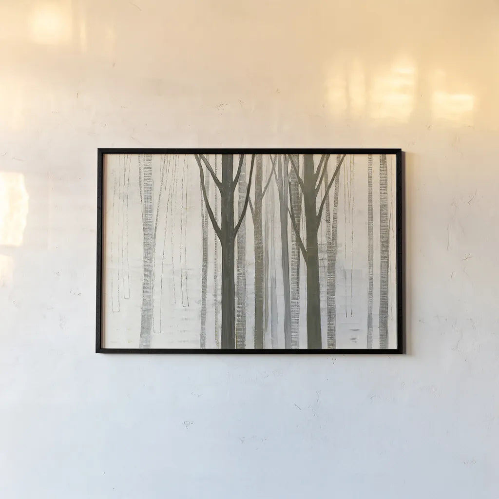 Down to the Woods on White Crop by Avery Tillmon. shown as a paper print in a black flame. Available as a archival giclee rolled canvas, fine art paper, or poster print. SKU 14224i.