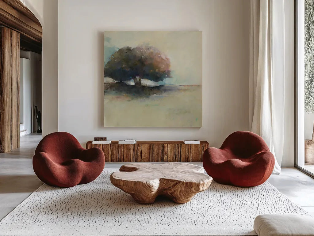 Early Monday by Avery Tillmon. Shown as extra-large giant wall art in a modern living room. Available as an archival giclee rolled canvas, fine art paper, or poster print. SKU 34376a.