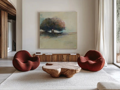 Early Monday by Avery Tillmon. Shown as extra-large giant wall art in a modern living room. Available as an archival giclee rolled canvas, fine art paper, or poster print. SKU 34376a.