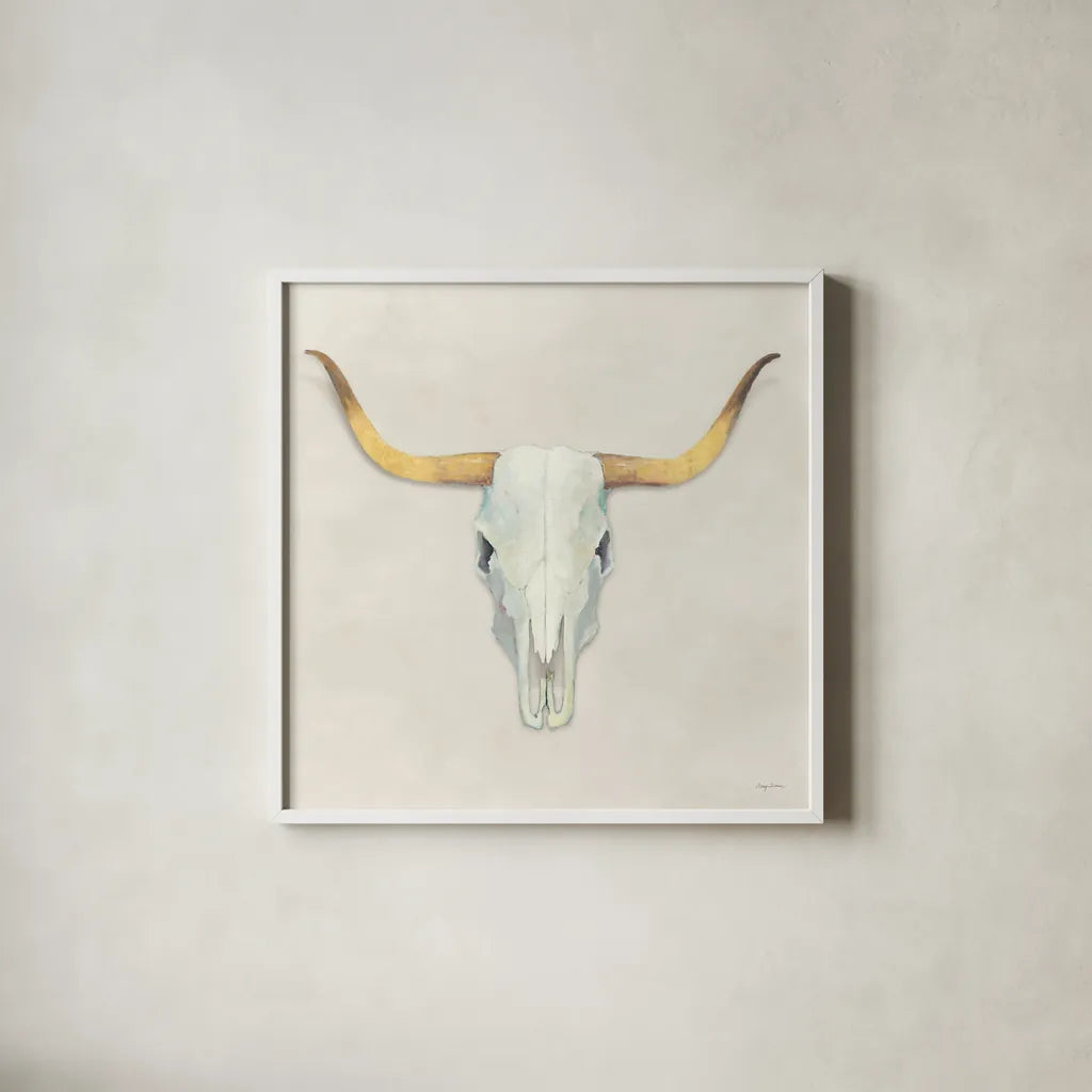 Echoes White Gold by Avery Tillmon. Shown in a crisp white glass frame for a clean and minimalist style. Available as an archival giclee rolled canvas, fine art paper, or poster print. SKU 51746a.