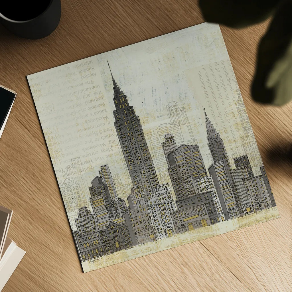Empire Skyline Square by Avery Tillmon. Shown as a detailed flat fine art print, highlighting archival giclee quality. Available as an archival giclee rolled canvas, fine art paper, or poster print. SKU 11172a.