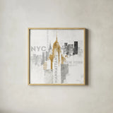 Empire State Building by Avery Tillmon. Shown in a natural wood glass frame for a timeless modern aesthetic. Available as an archival giclee rolled canvas, fine art paper, or poster print. SKU 17203a.