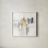 Empire State Building by Avery Tillmon. Shown in a crisp white glass frame for a clean and minimalist style. Available as an archival giclee rolled canvas, fine art paper, or poster print. SKU 17203a.